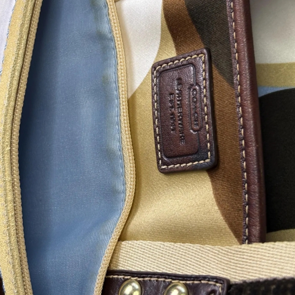 Coach Brown and Blue Satin Tote Bag - Picture 8 of 11